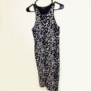 express high neck leopard print black cream bodycon dress